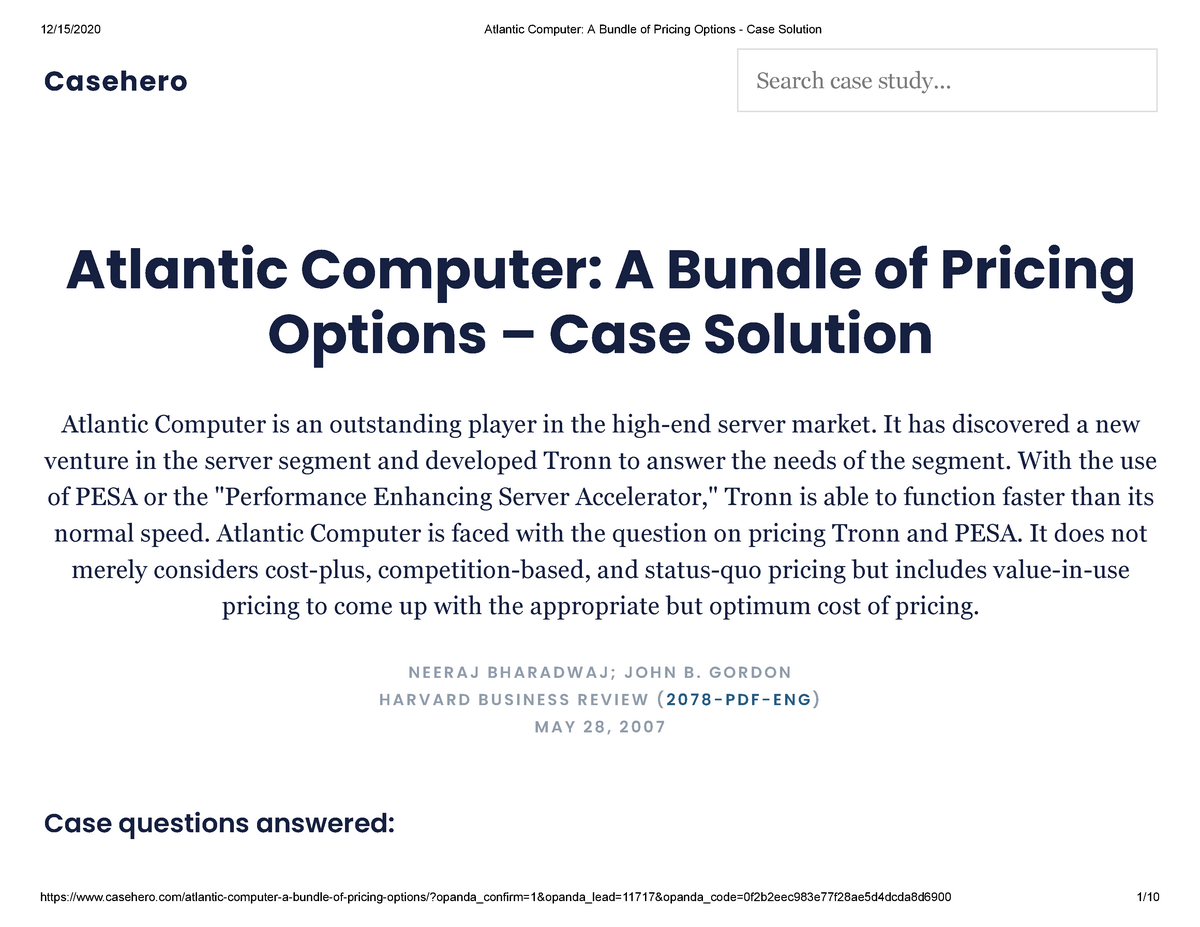 achterstalligheid Tirannie paniek Atlantic Computer A Bundle of Pricing Options - Case Solution - Atlantic  Computer: A Bundle of - Studocu