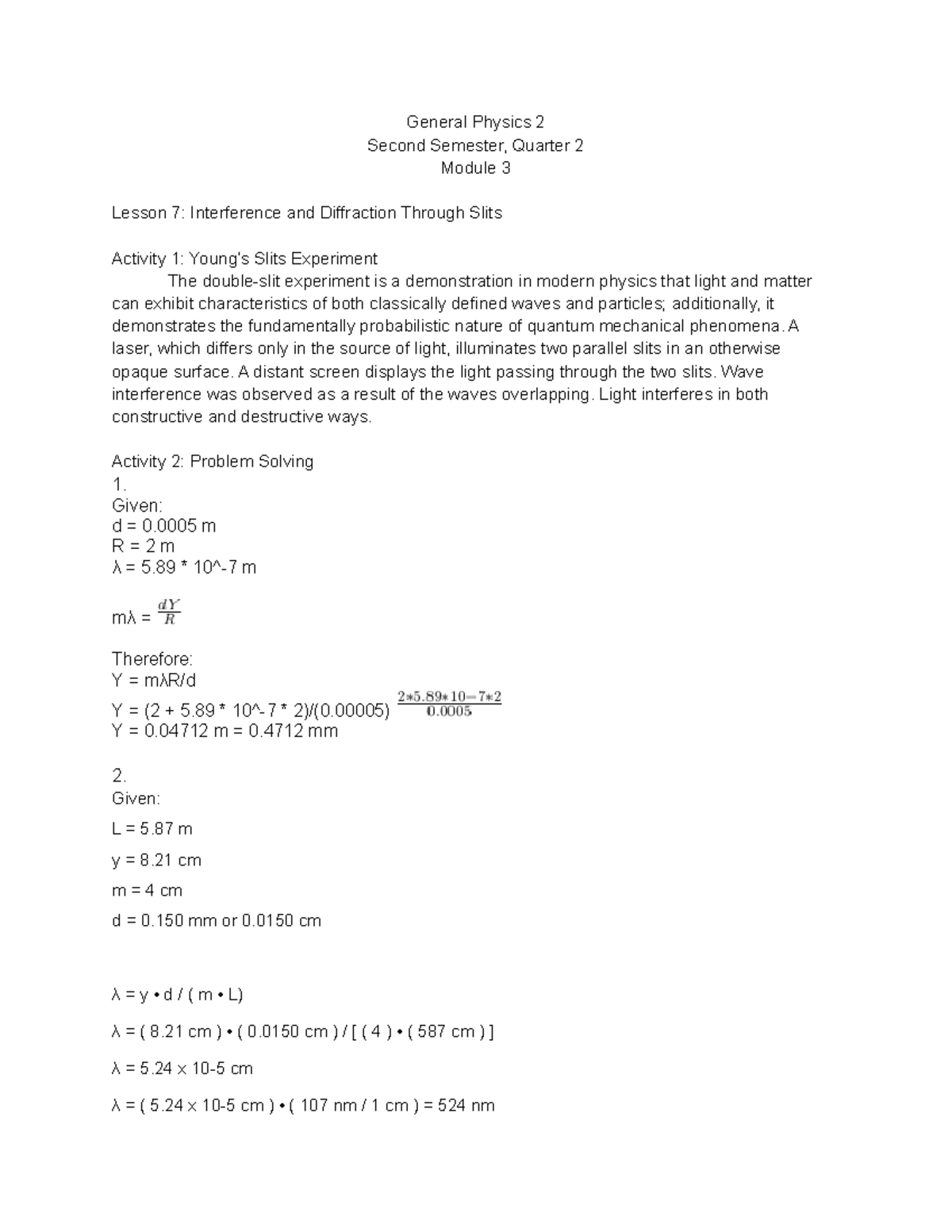 General Physics 2 Second Semester, Quarter 2 Module 3 - A laser, which ...