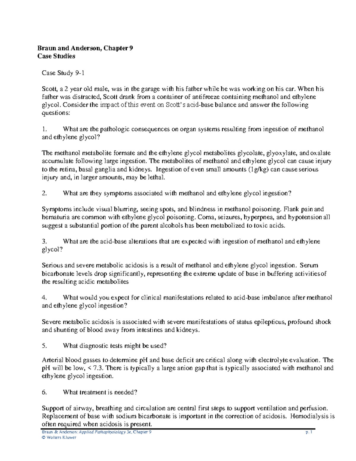 Ch09 Altered Acid Base Case Study Answers - Braun & Anderson: Applied ...
