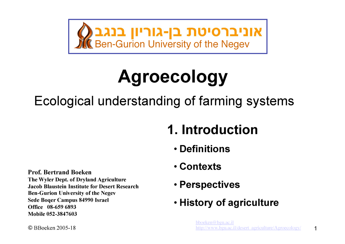 1-Introduction Agroécology - Agroecology Ecological Understanding Of ...