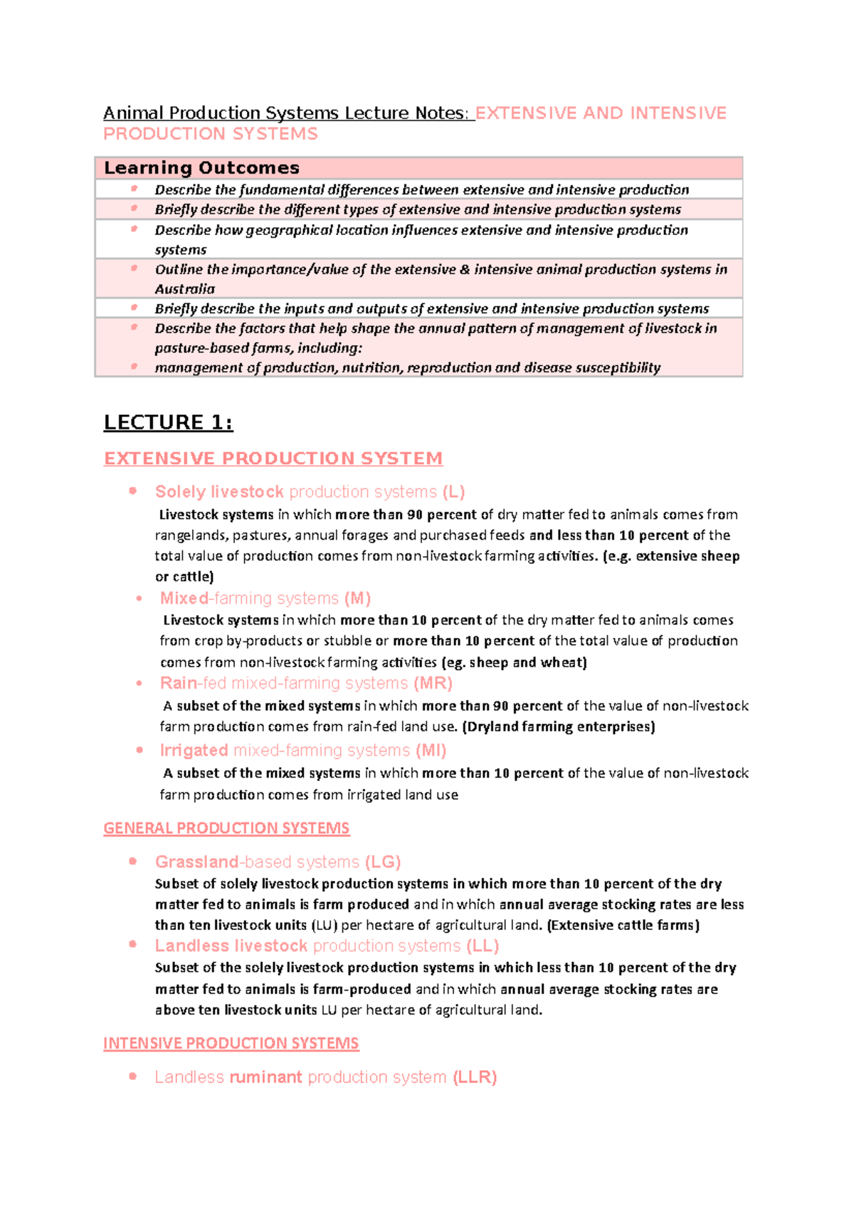 Animal Production Systems Lecture Notes - (e. extensive sheep or cattle ...