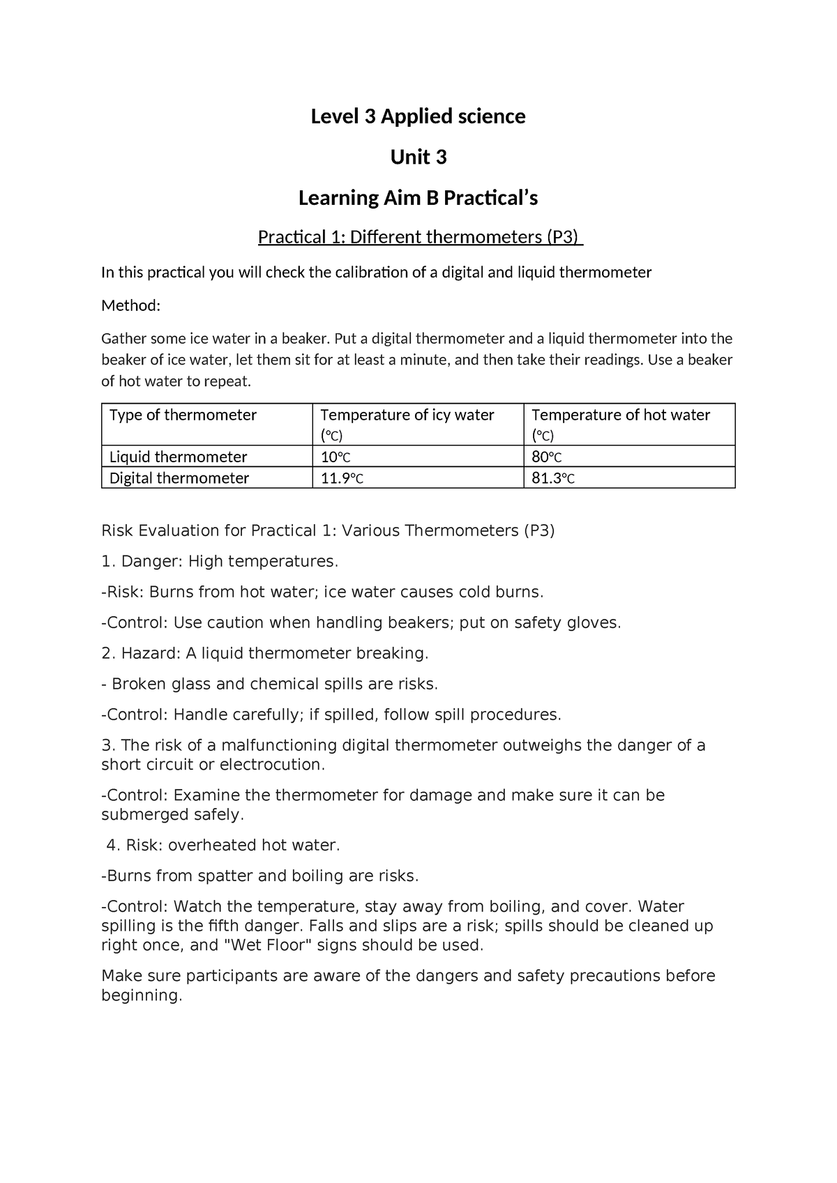 Level 3 Applied Science - Level 3 Applied Science Unit 3 Learning Aim B ...