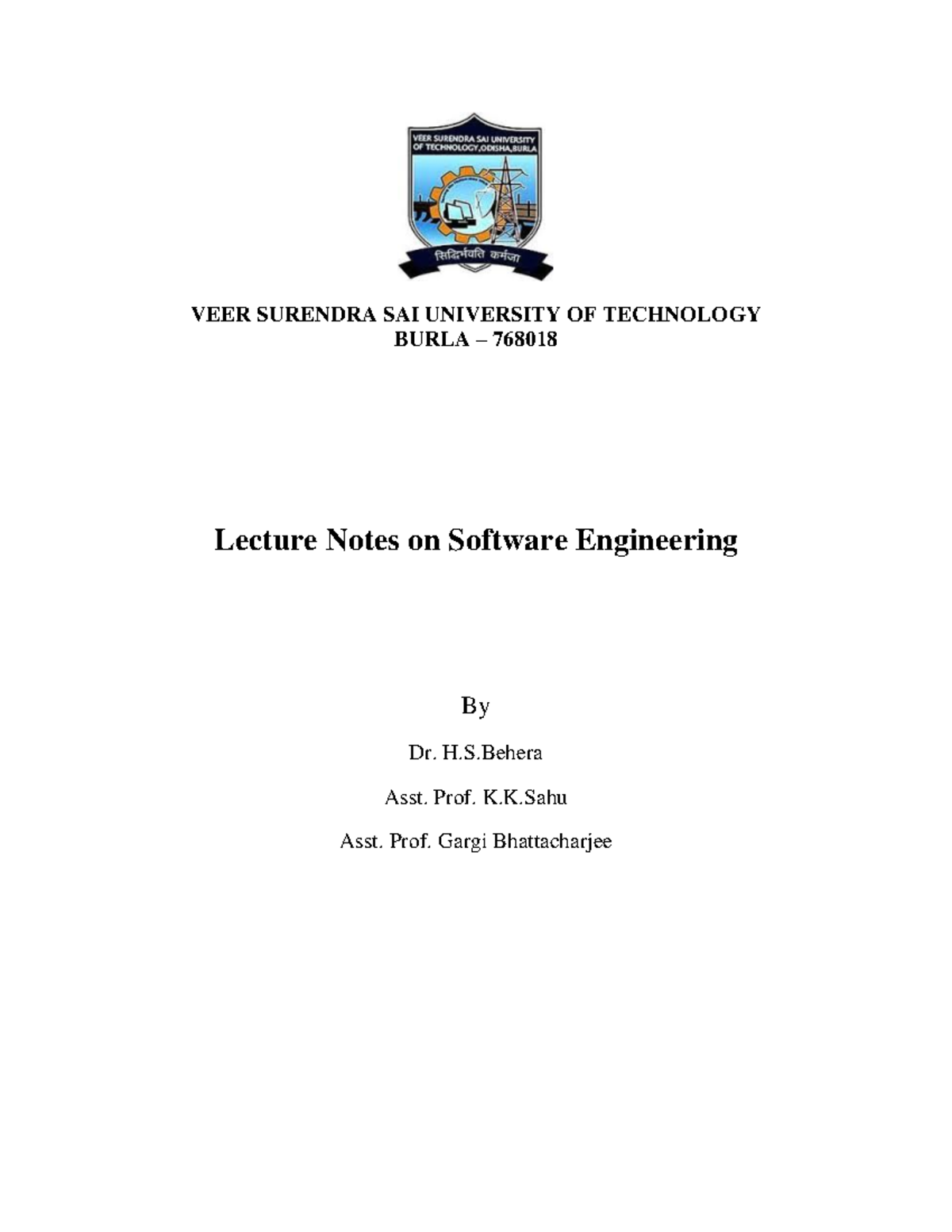 Lecture Notes On Software Engineering - Veer Surendra Sai University Of 