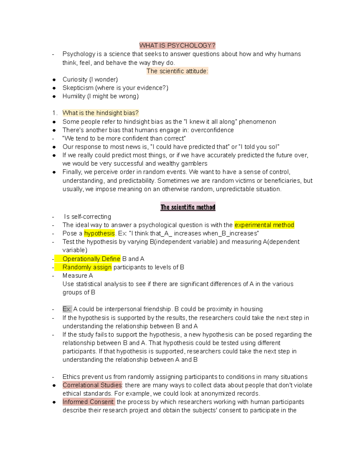 Notes Psych Test 1 - Scientific Attitude, The Synapse, and some ...