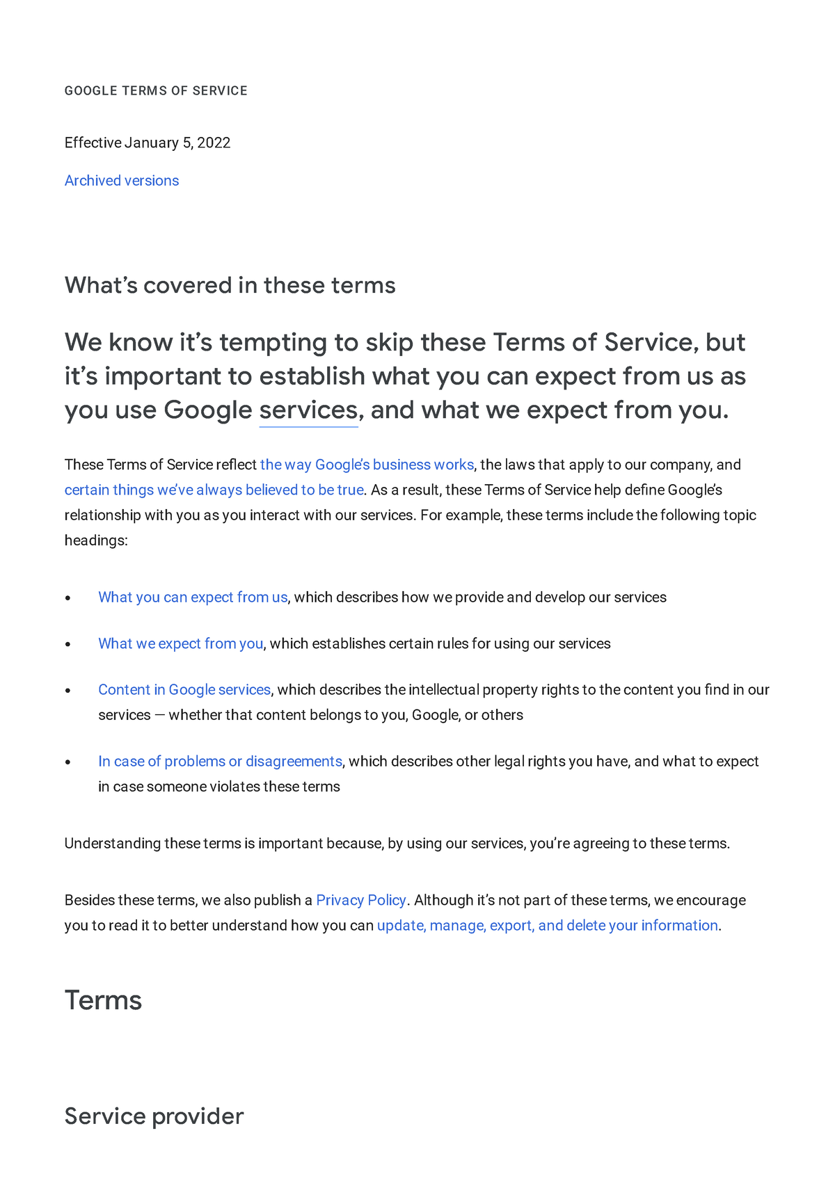 Google terms of service en GOOGL E TERM S OF SERVICE Effective