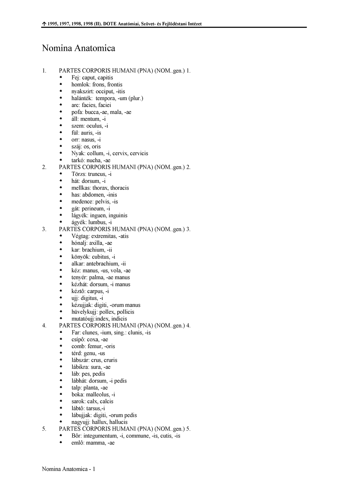01-anatomia-nomina Anatomica - 1995, 1997, 1998, 1998 (II). DOTE ...