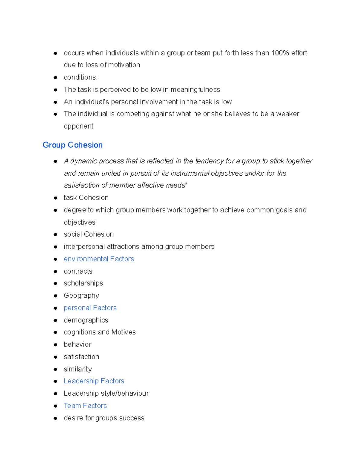 Untitled document - Group, team dynamics and cohesion - occurs when ...