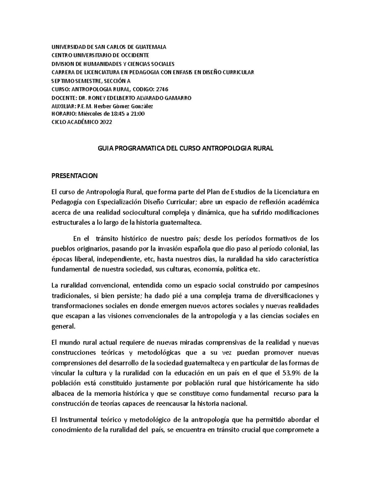 Antropologia Rural 2022 que resulta ser muy importante - UNIVERSIDAD DE ...