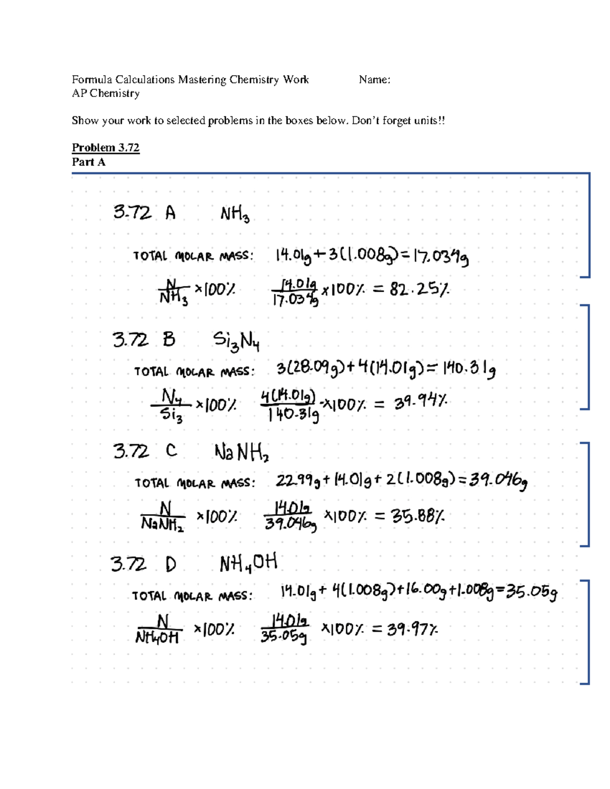 Ap Chemistry Formula Calculations Mastering Chemistry Work And Answers 