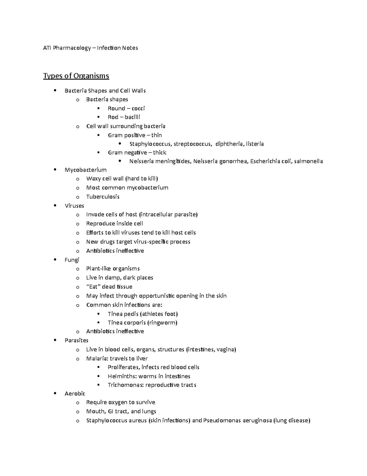 ATI Pharmacology Infection Notes ATI Pharmacology Infection Notes