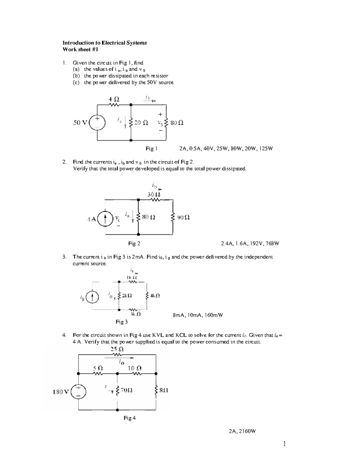 Introduction to Electrical Systems Worksheet 1 Rev 1 Introduction to