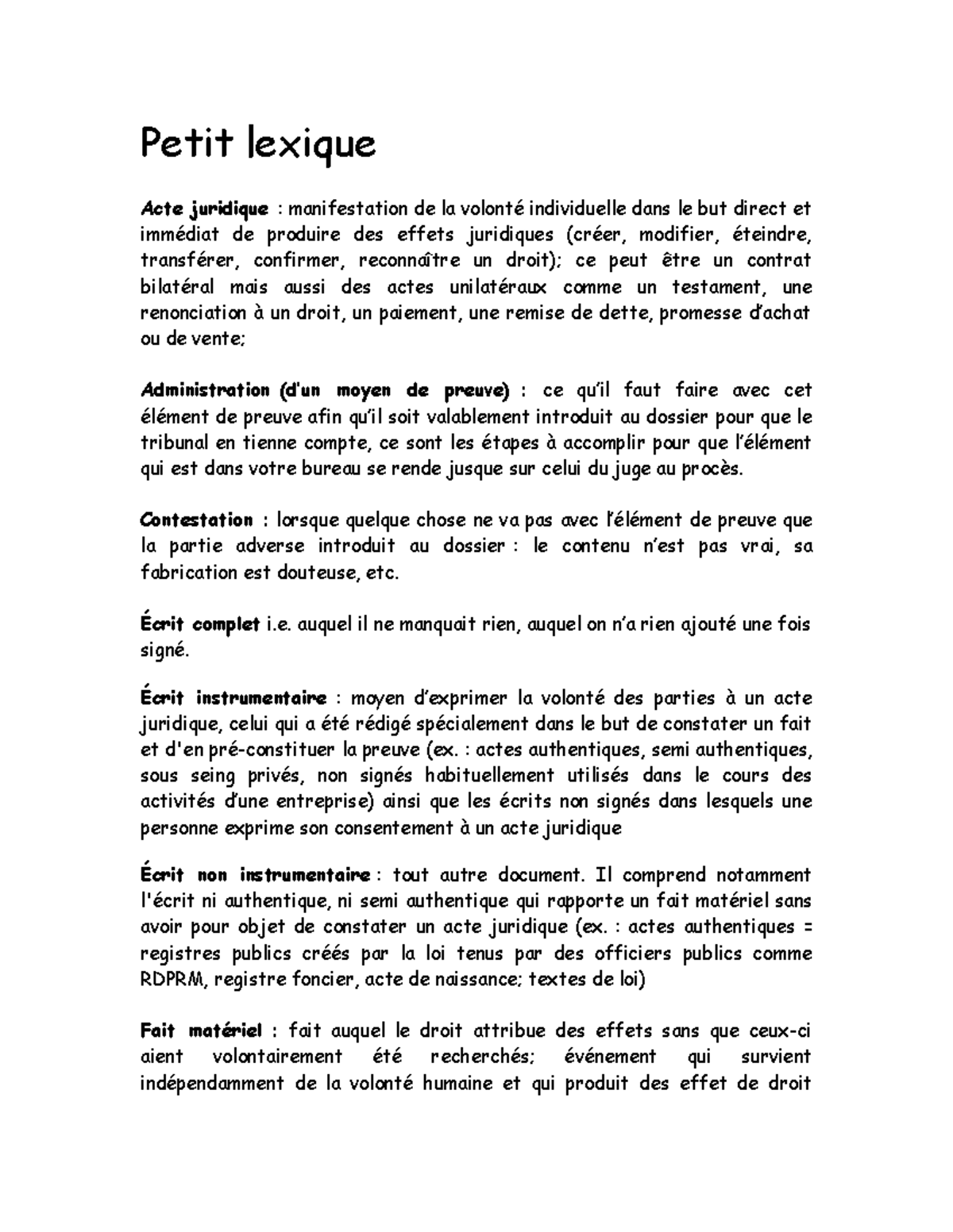 Petit lexique-1 - vxvc - Petit lexique Acte juridique : manifestation ...
