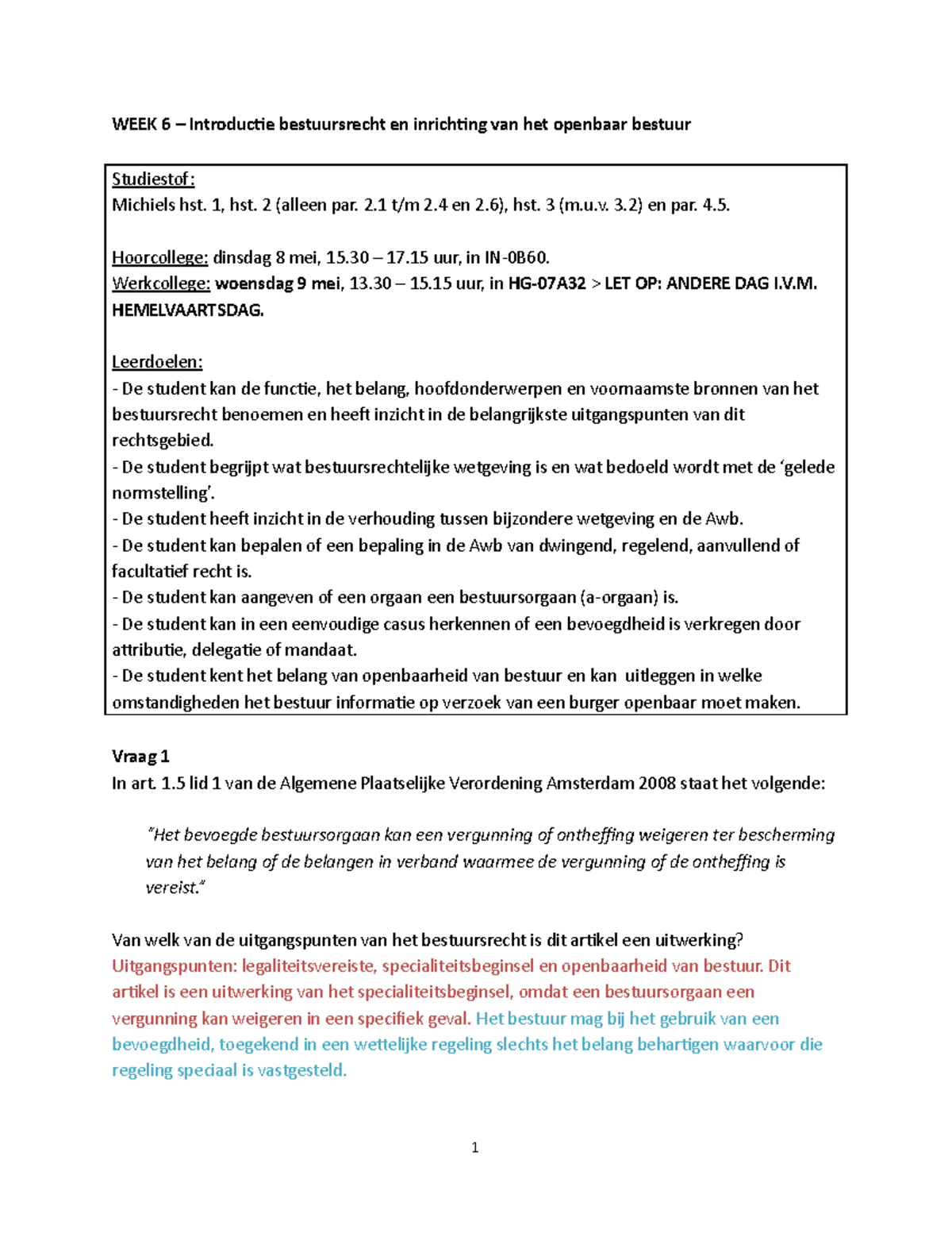 Werkcollege 6 Inleiding Publiekrecht - WEEK 6 – Introductie ...