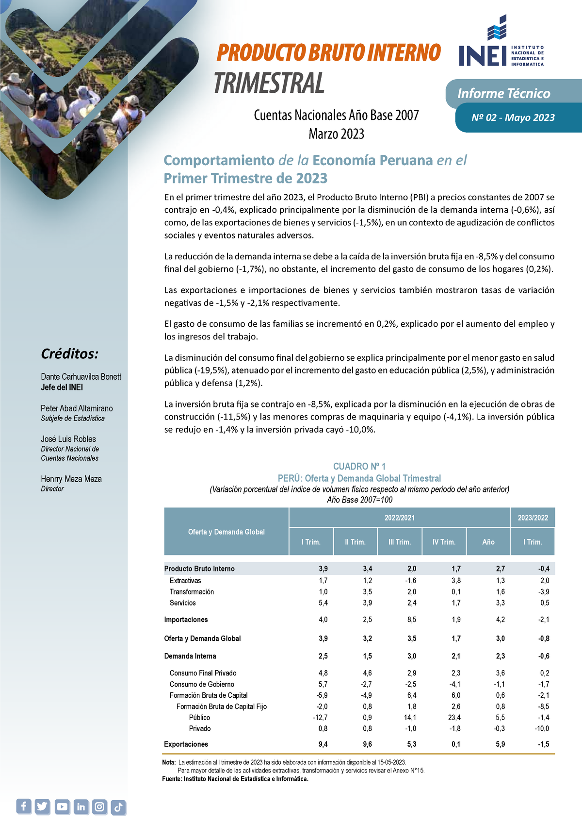 02 Informe Tecnico Pbi I Trim 2023 1 - En El Primer Trimestre Del Año ...