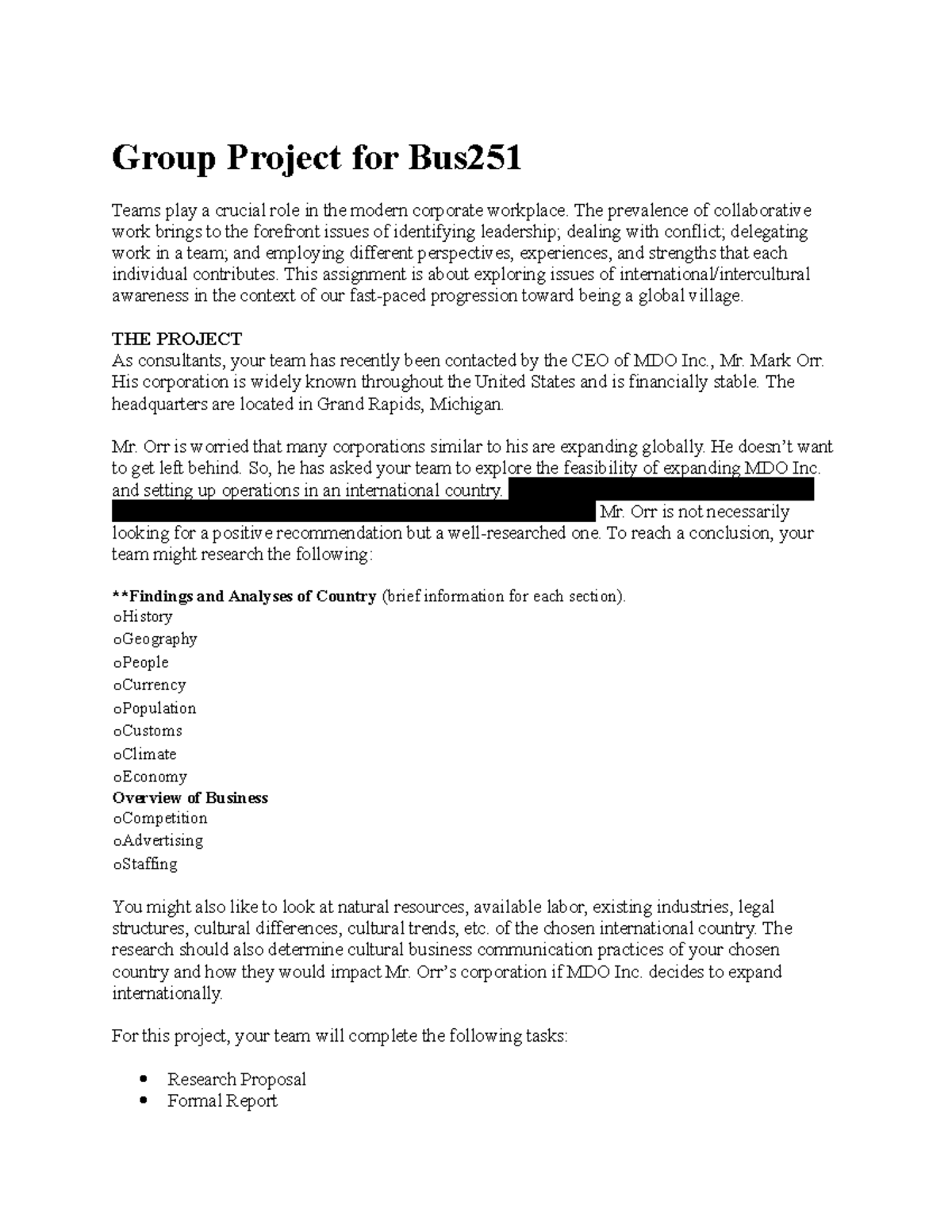 Grp Prj Bus 251-final - bus251 - Group Project for Bus Teams play a ...
