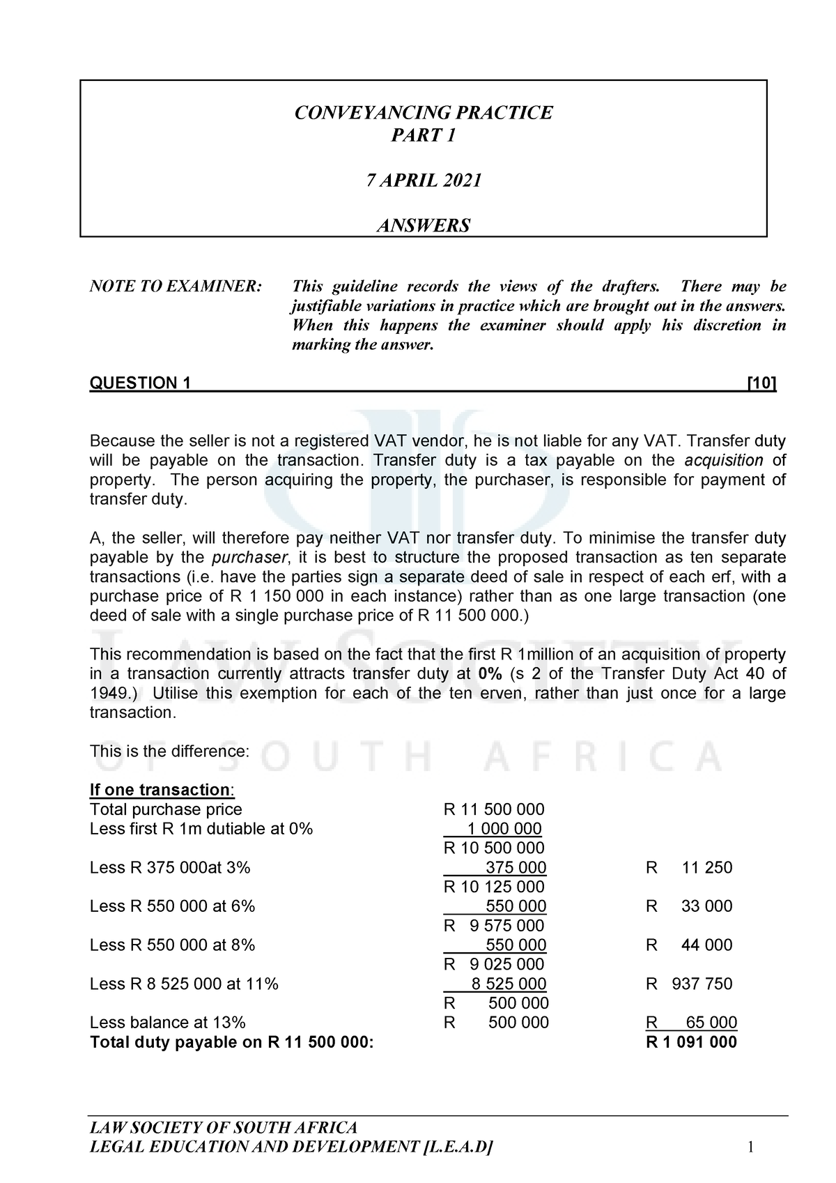 2021 Conveyancing PART-1- Answers 7- April-2021 F - LAW SOCIETY OF ...