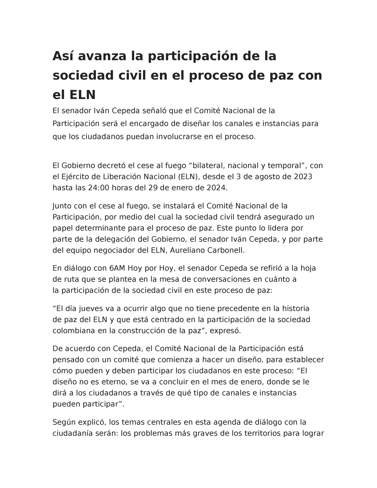 Proceso De Paz Si Así Avanza La Participación De La Sociedad Civil En El Proceso De Paz Con El 1083