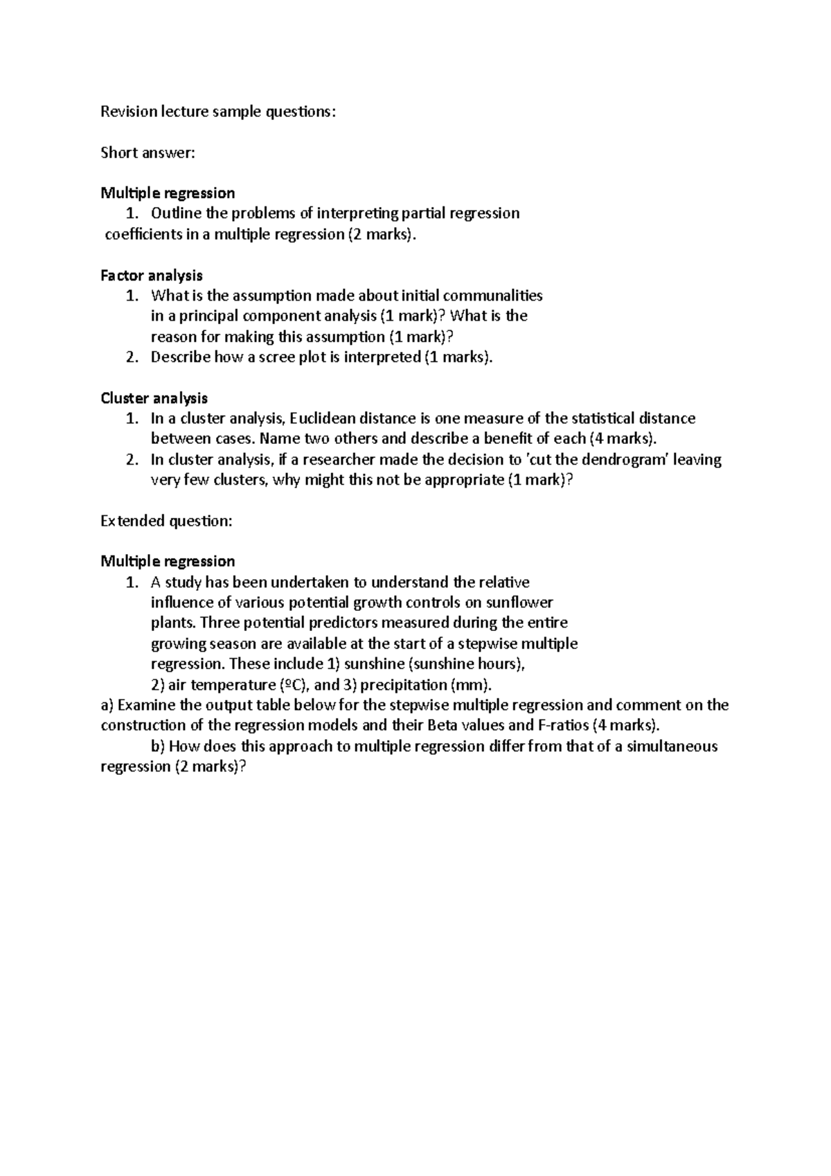 Revision lecture sample questions - Outline the problems of ...