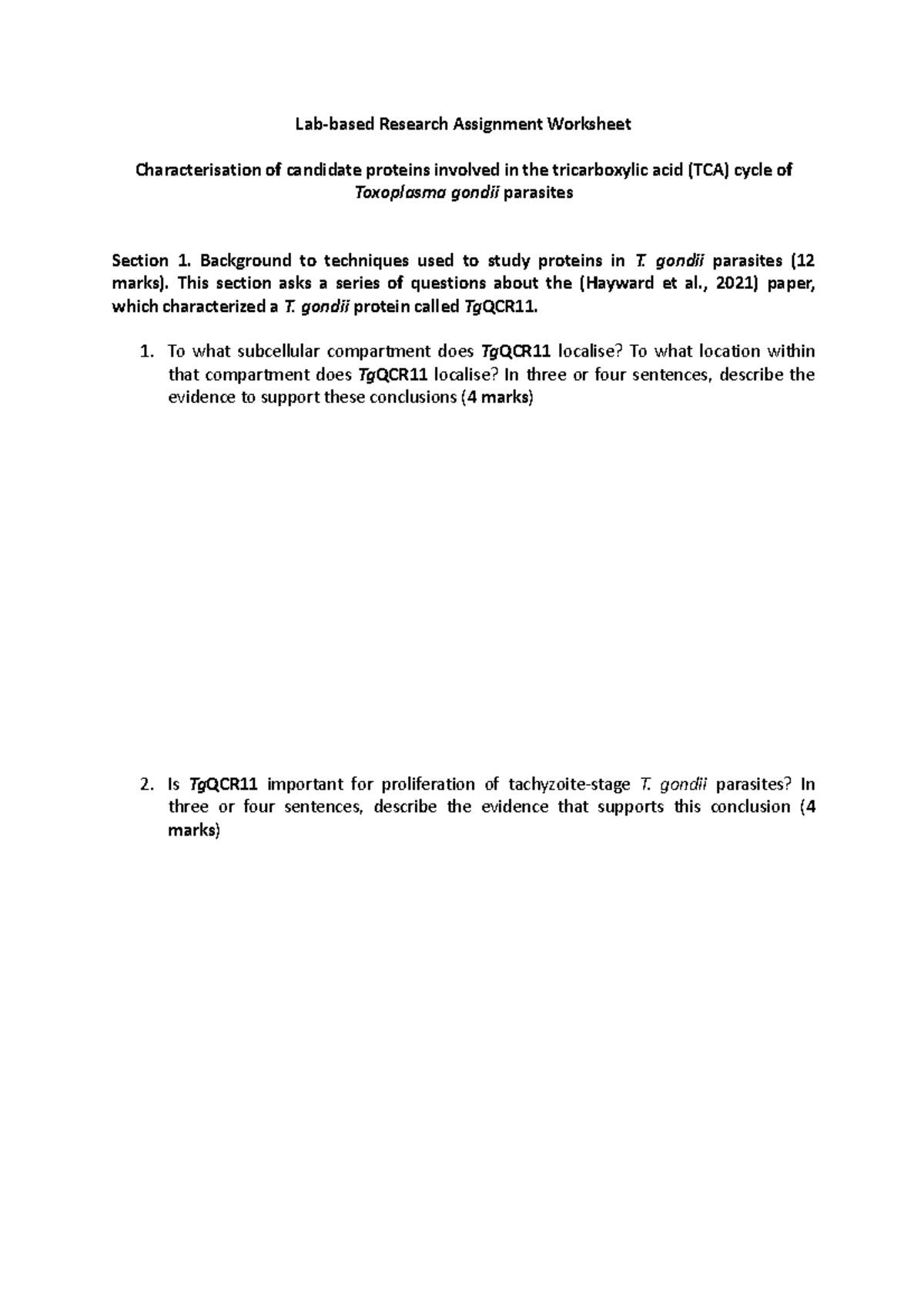 LabBased Research Assignment BIOL1004 ANU Studocu