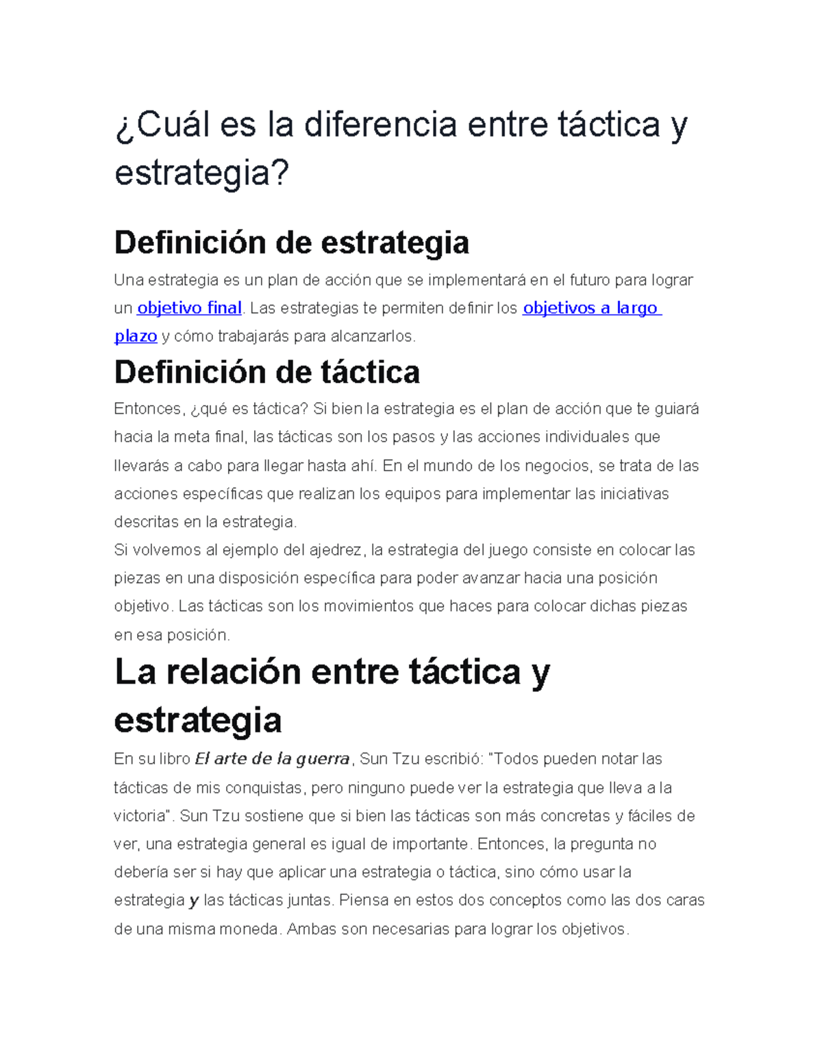 Estrategia Y Tactica ¿cuál Es La Diferencia Entre Táctica Y Estrategia Definición De