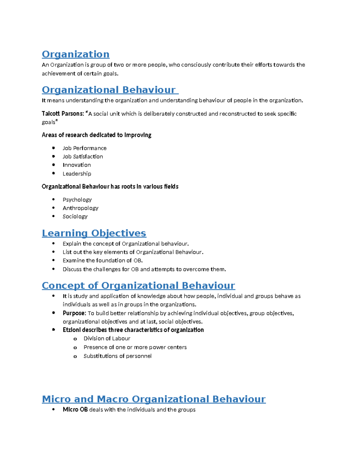 1. Introduction to Organisational Behaviour - Organization An ...