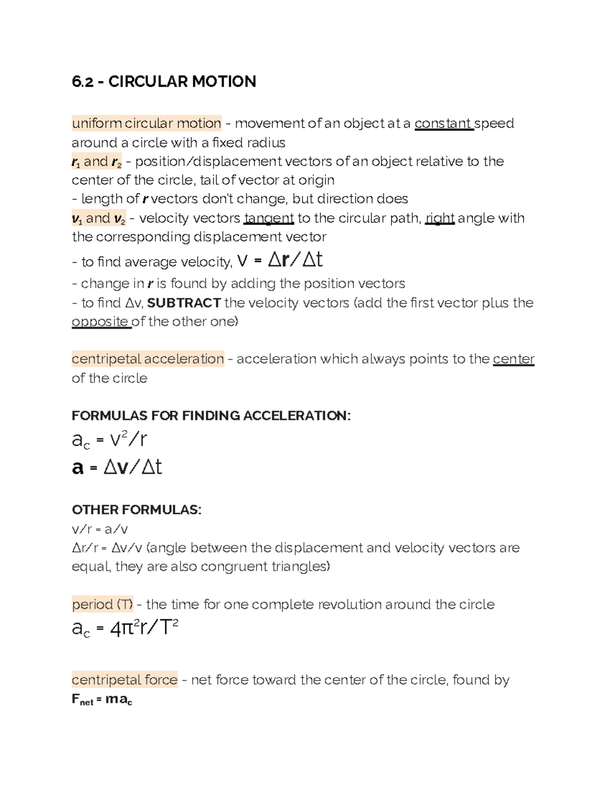 Physics Honors - Chapter 6.2 - Circular Motion - 6 - CIRCULAR MOTION ...