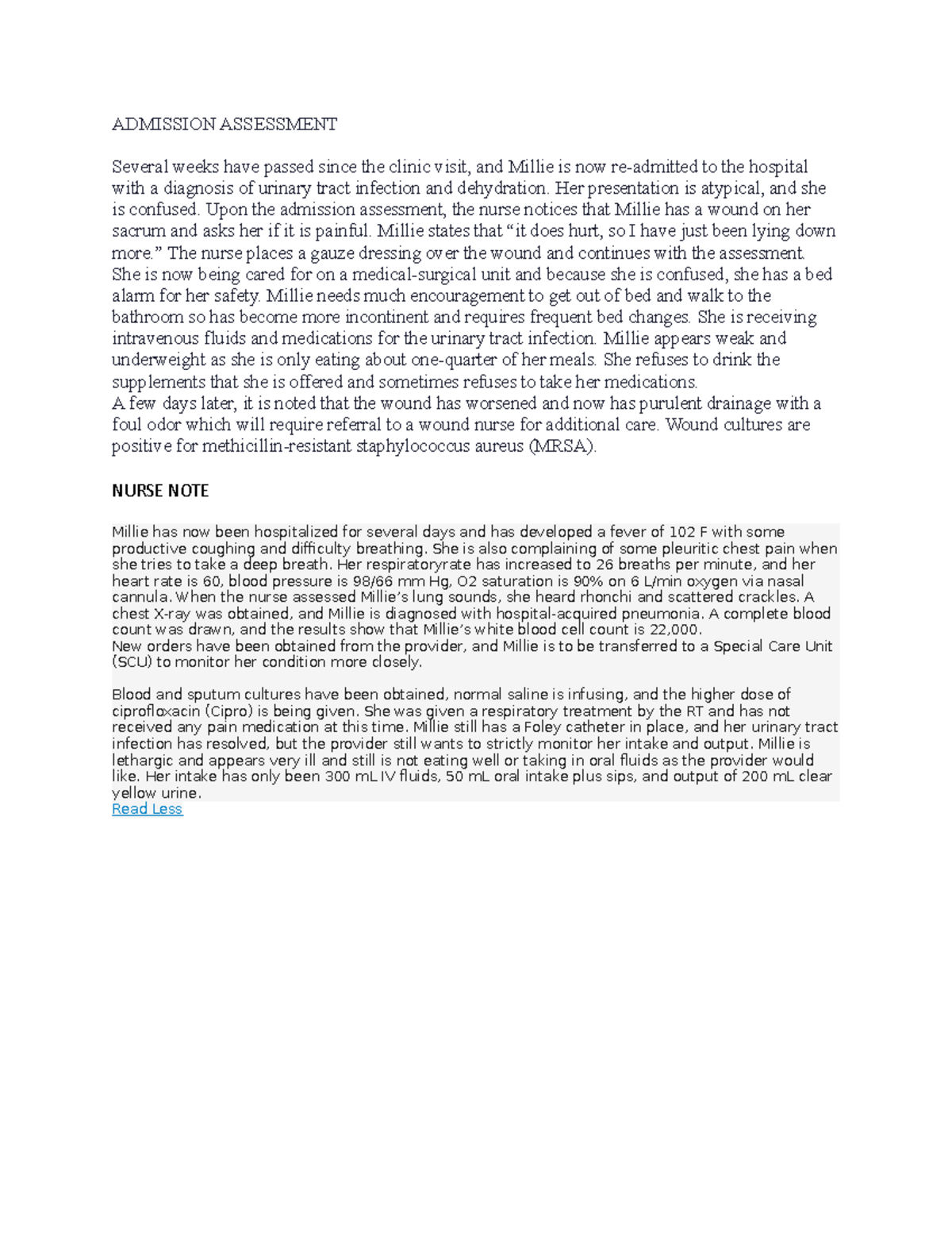 Admission Assessment - ADMISSION ASSESSMENT Several weeks have passed ...