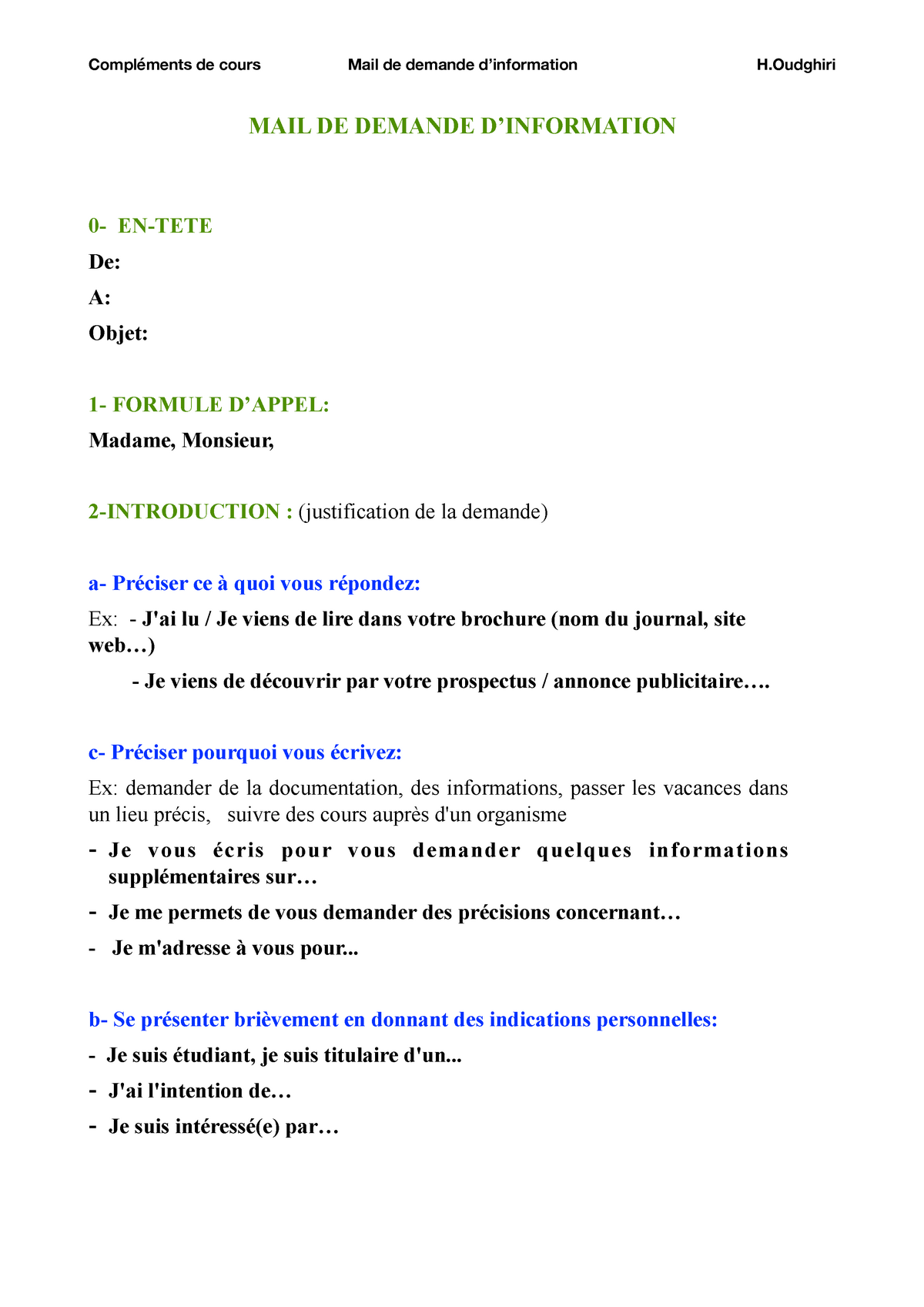 Exemple De Email Pour Demande D'information  doniemas