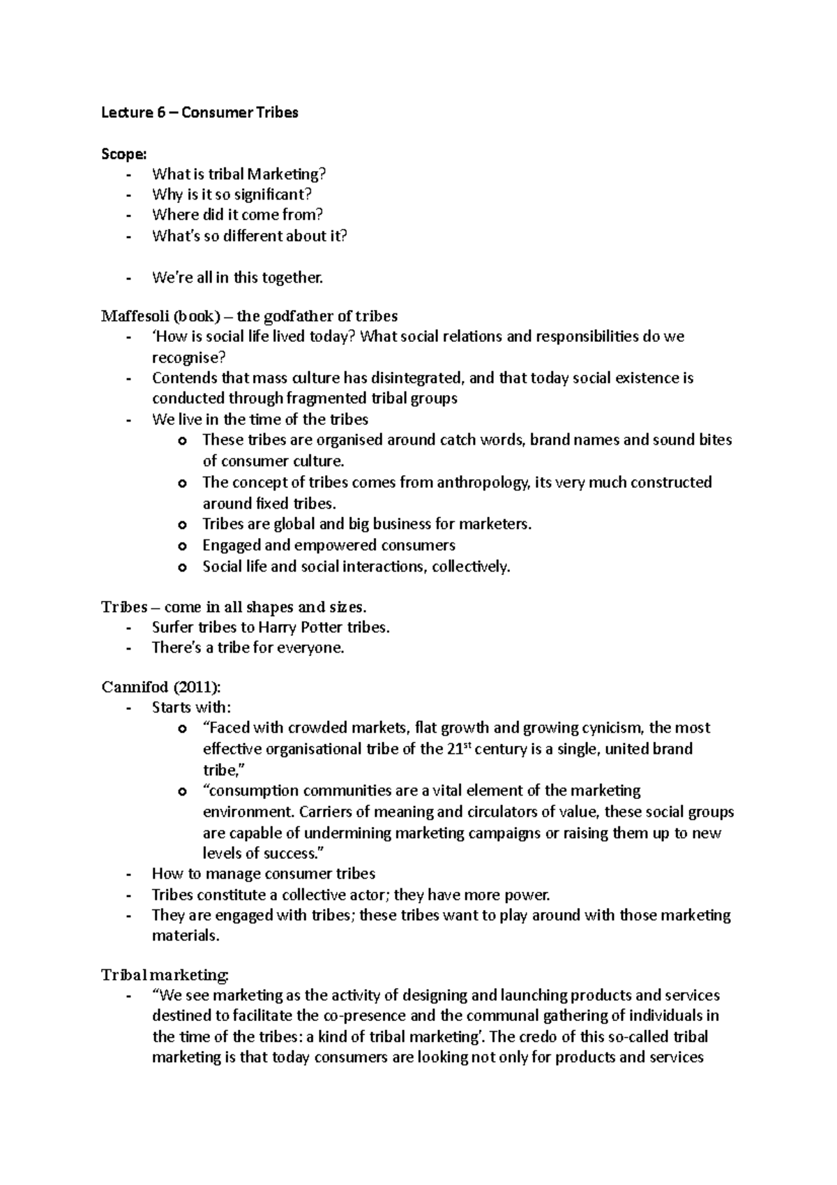 Lecture 6- consumer tribes - Lecture 6 – Consumer Tribes Scope: - What ...