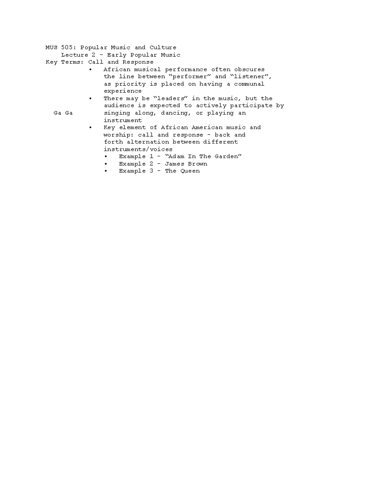 MUS 505 Lecture 2 Early Popular Music MUS 505 Popular Music And 