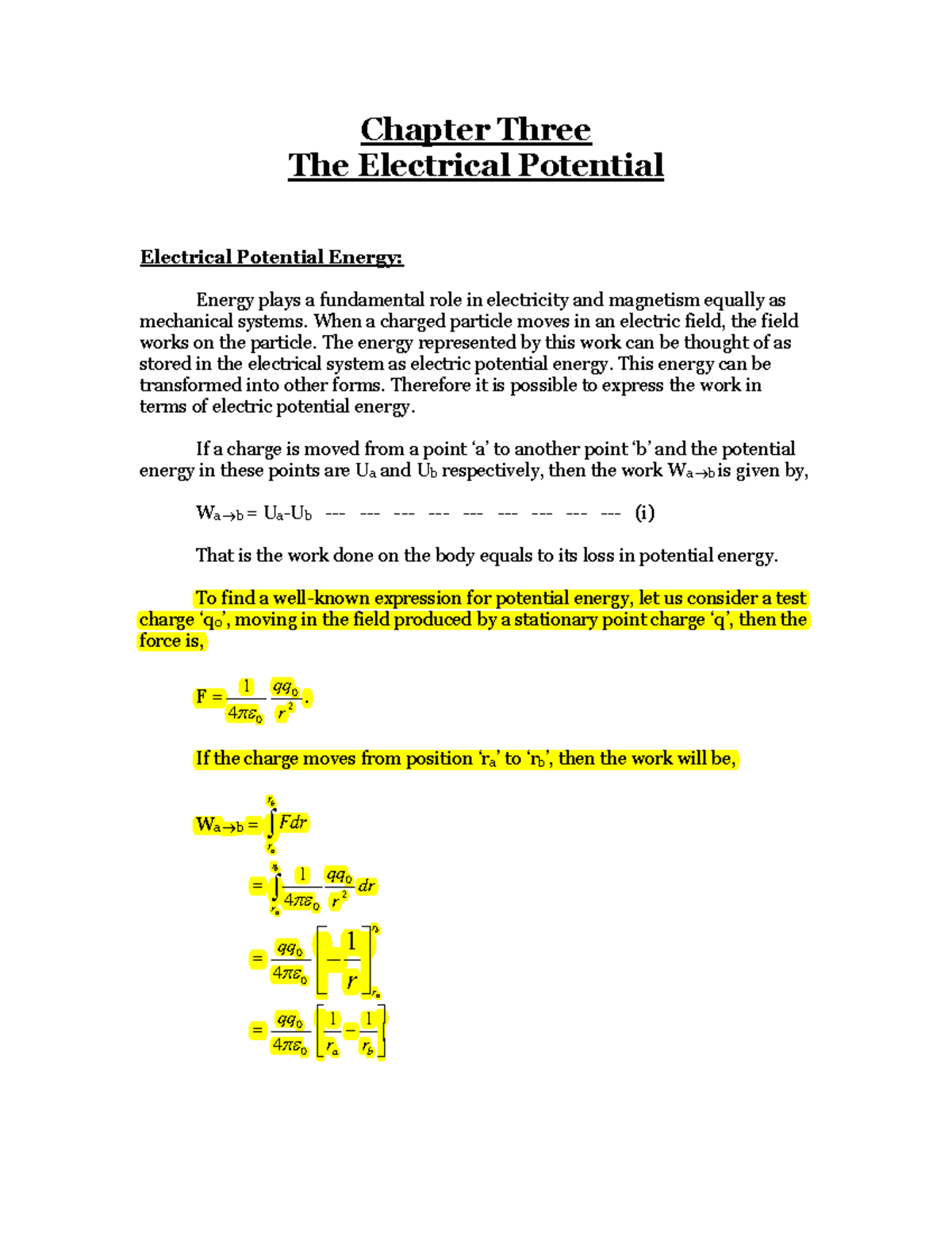 2 Electric Potential - Chapter Three The Electrical Potential ...