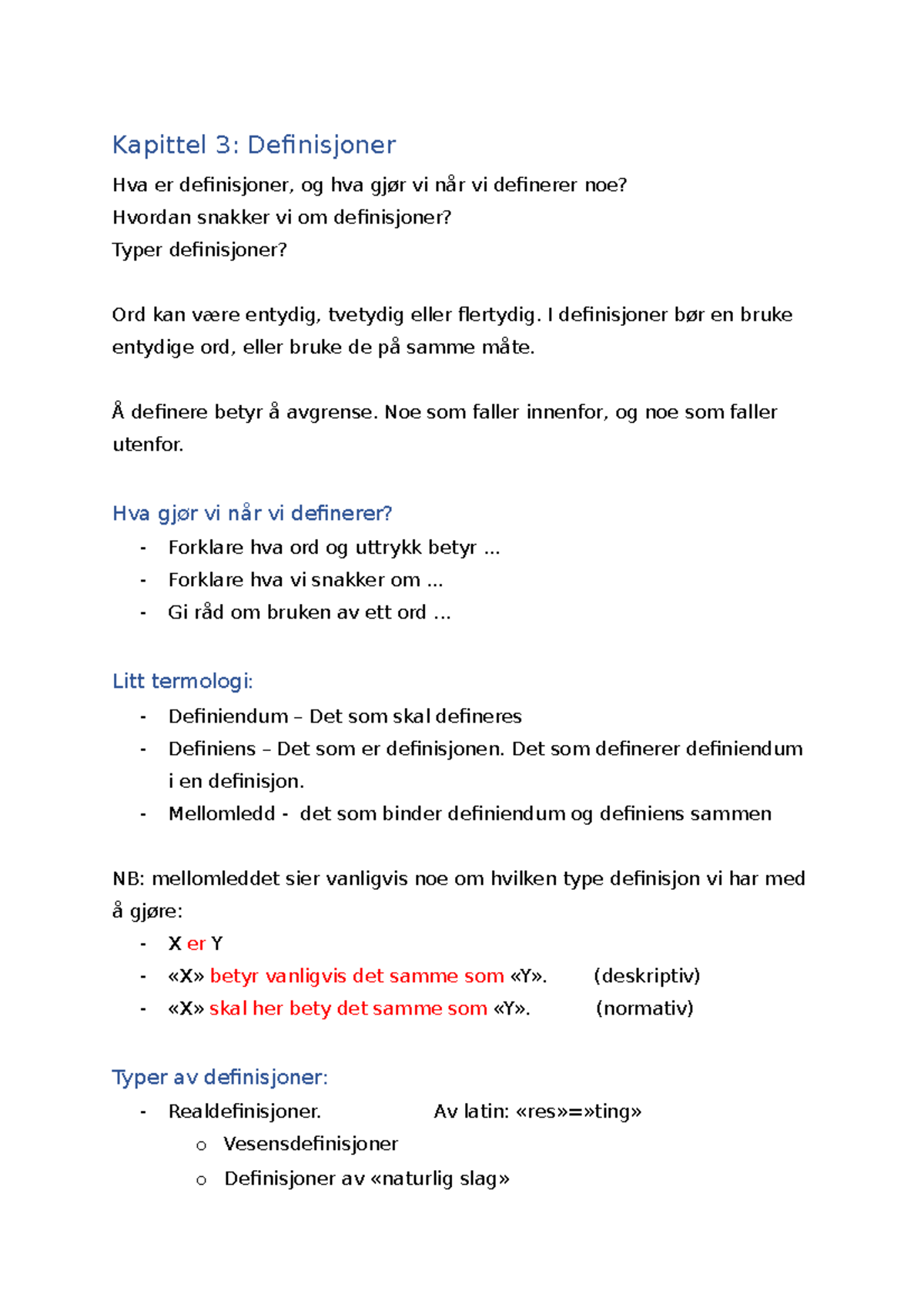 Kapittel 3- Definisjoner - Kapittel 3: Definisjoner Hva er definisjoner ...
