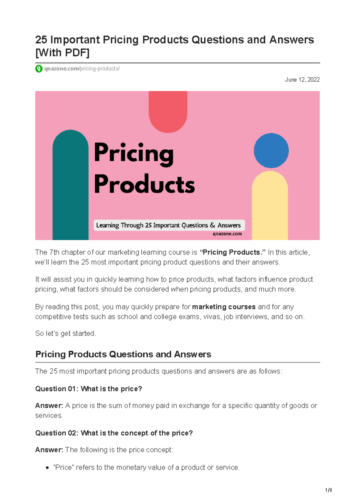 25 Important Pricing Products Questions and Answers With PDF June 12