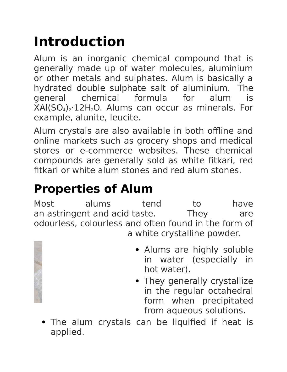 Potash alum 12 Introduction Alum is an chemical