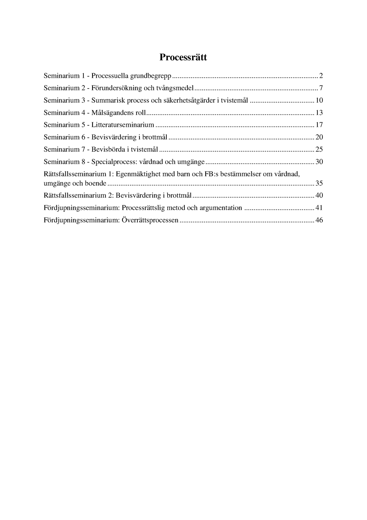 Processrätt - Seminarier - Processrätt Seminarium 1 - Processuella ...