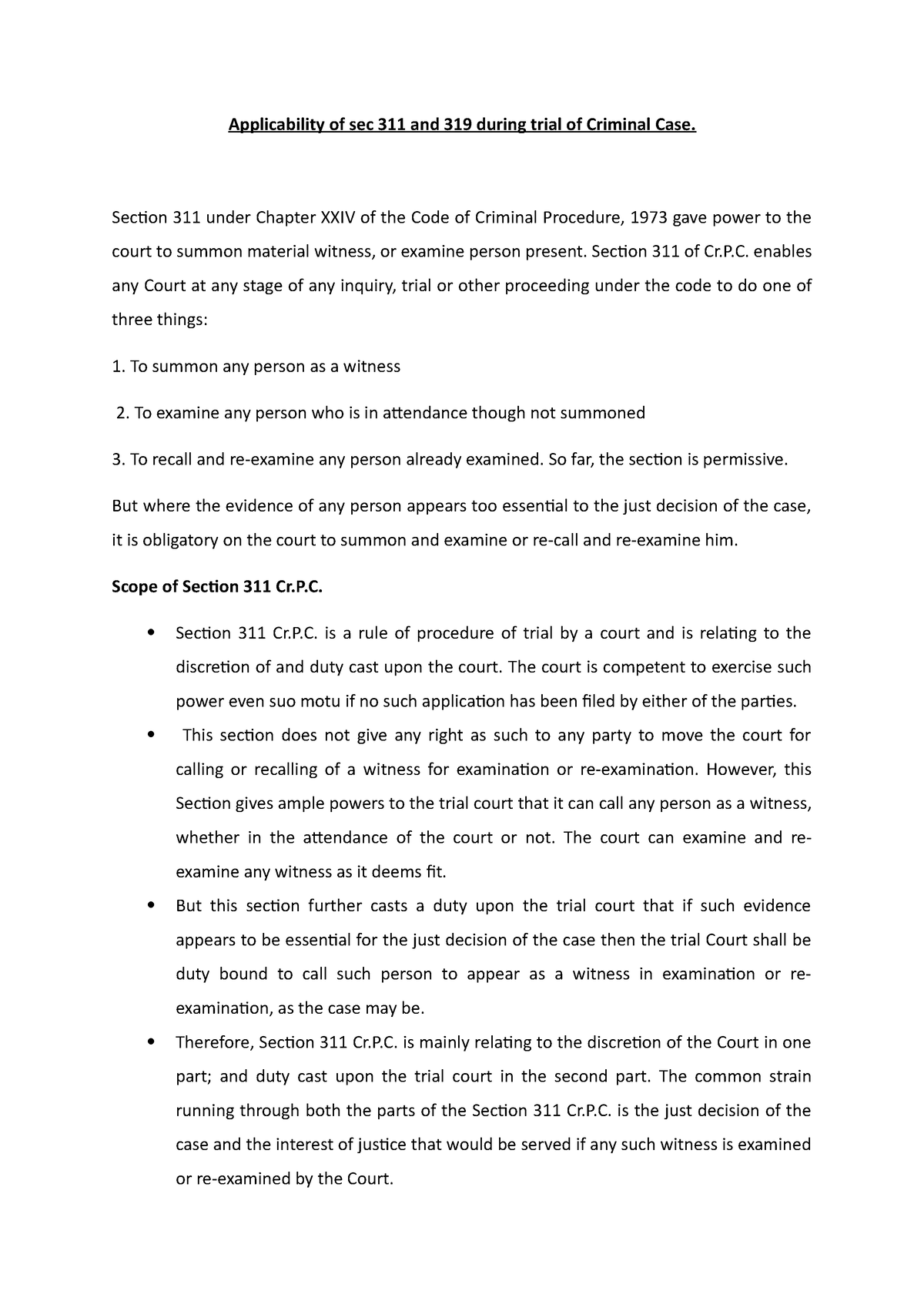 Applicability Of Sec 311 During Criminal Case - Applicability Of Sec ...