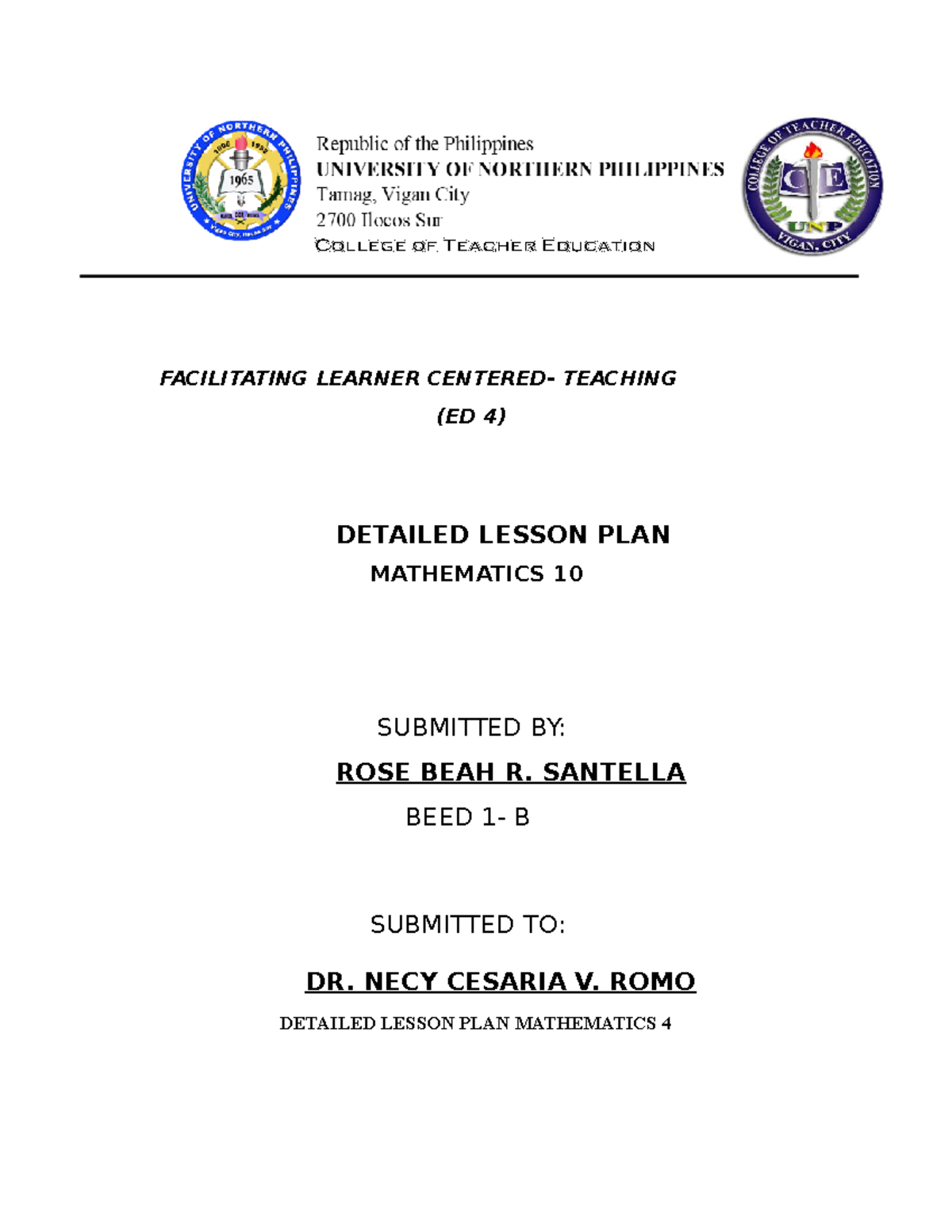 Lesson Plan 10 - FACILITATING LEARNER CENTERED- TEACHING (ED 4 ...