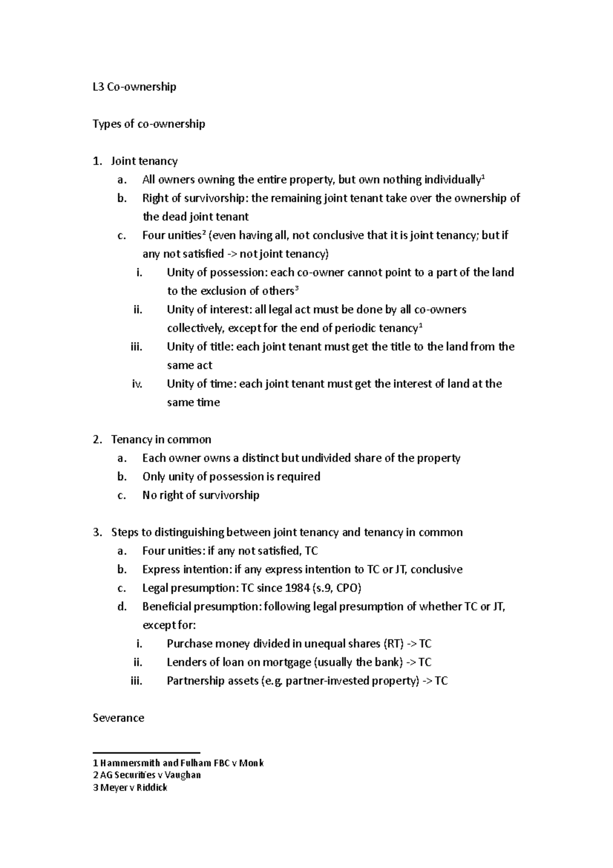 L3 Co ownership - Lecture notes 3 - Land Law - HKU - Studocu