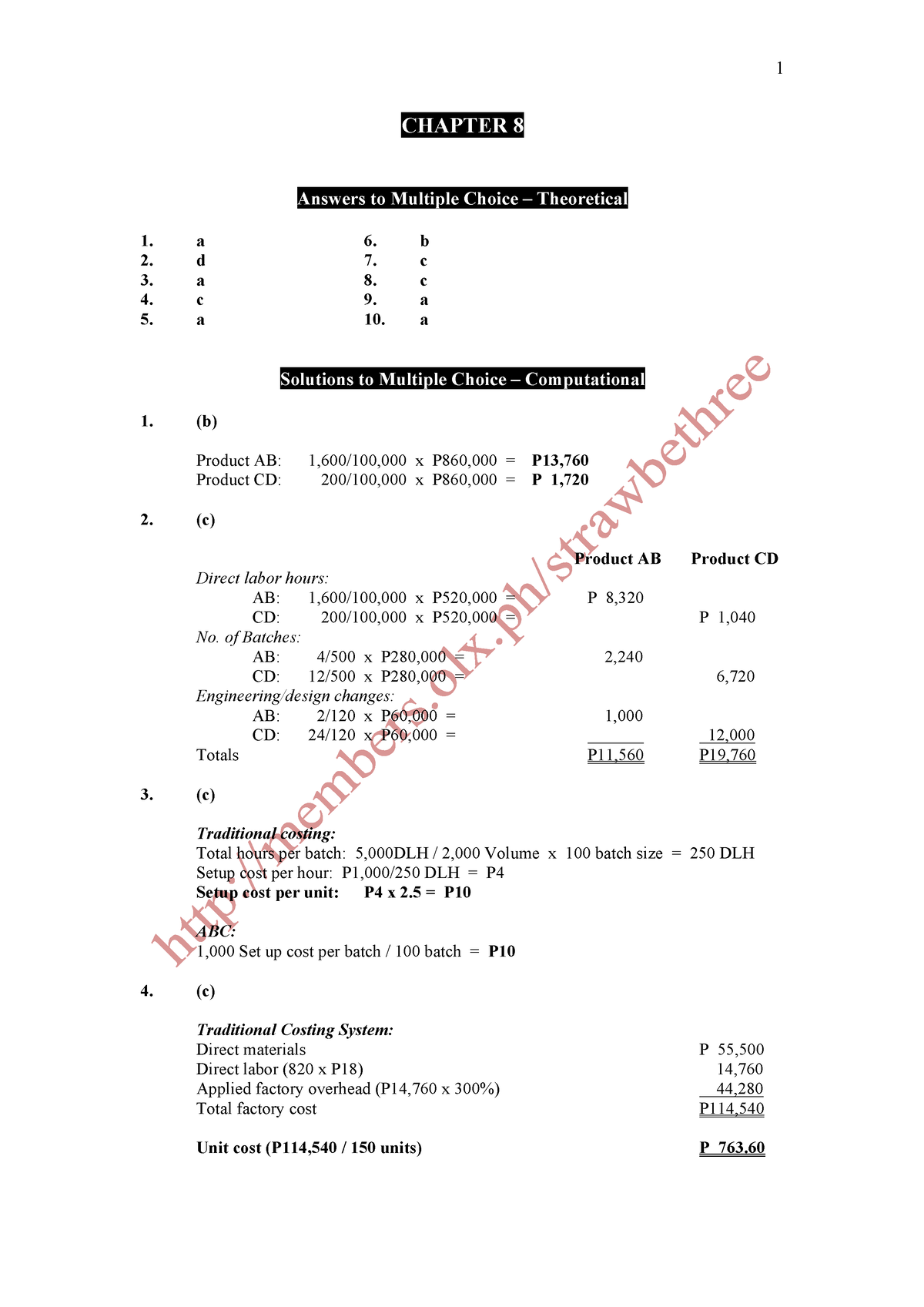 Cost Accounting CH-8 Comprehensive Practice Questions Guerrero ...