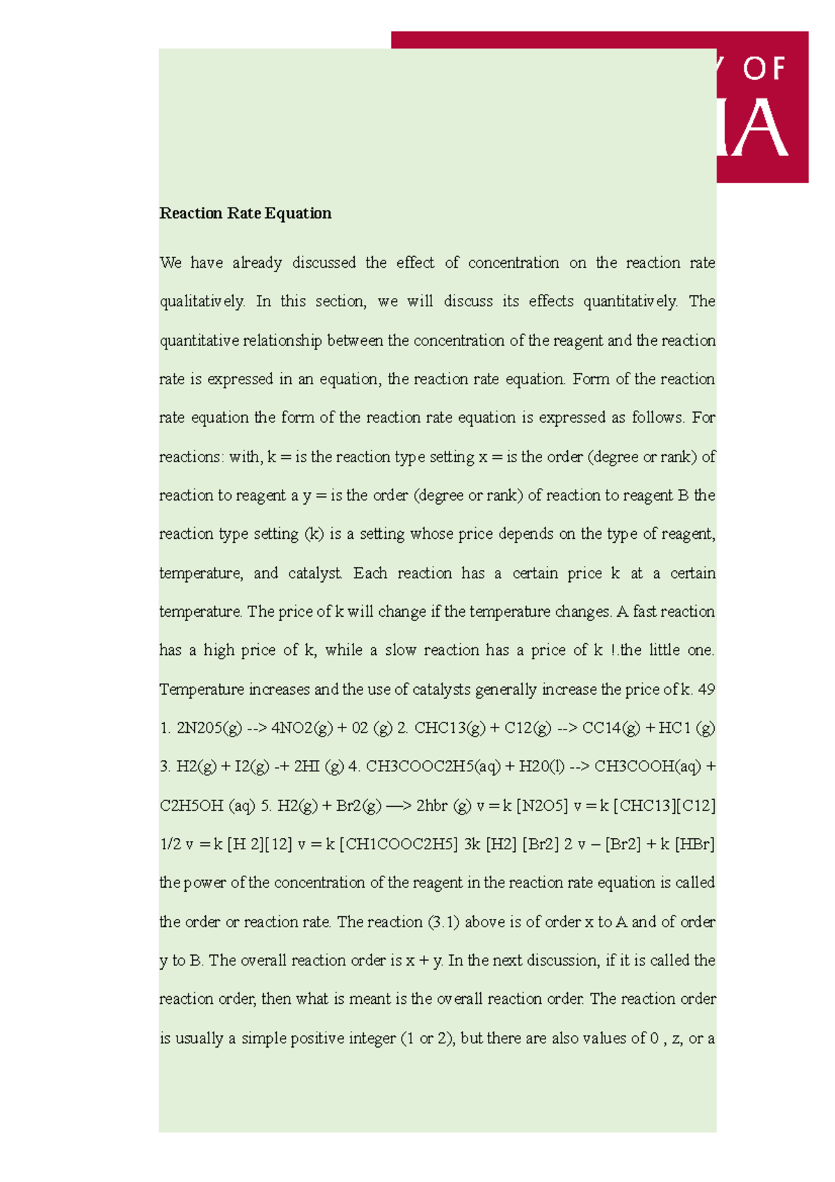 Documents Chemistry - Reaction Rate Equation - Reaction Rate Equation ...