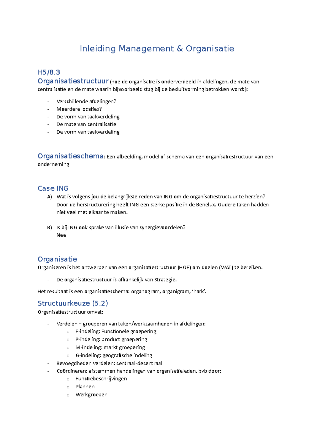 Inleiding M&O Samenvatting Boek Orientatie En Inleiding - Inleiding ...