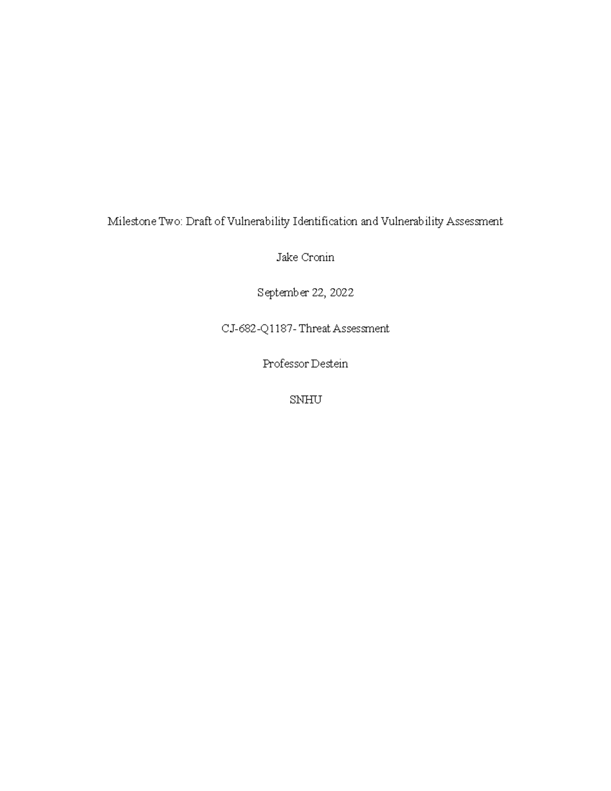 Milestone Two Draft Of Vulnerability Identification And Vulnerability 