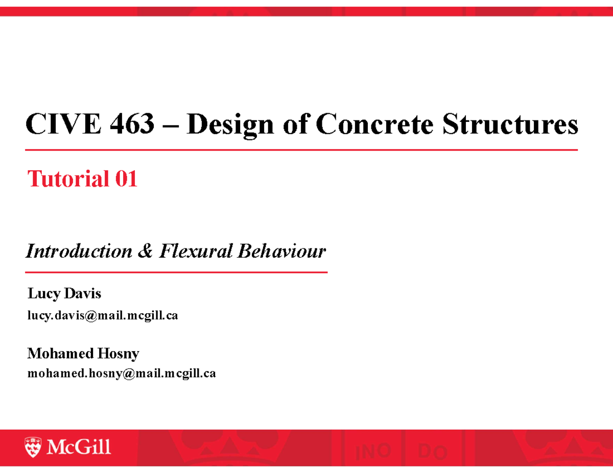 T1 CIVE463 W24 - 463 Tutorial 1 - CIVE 463 – Design of Concrete ...