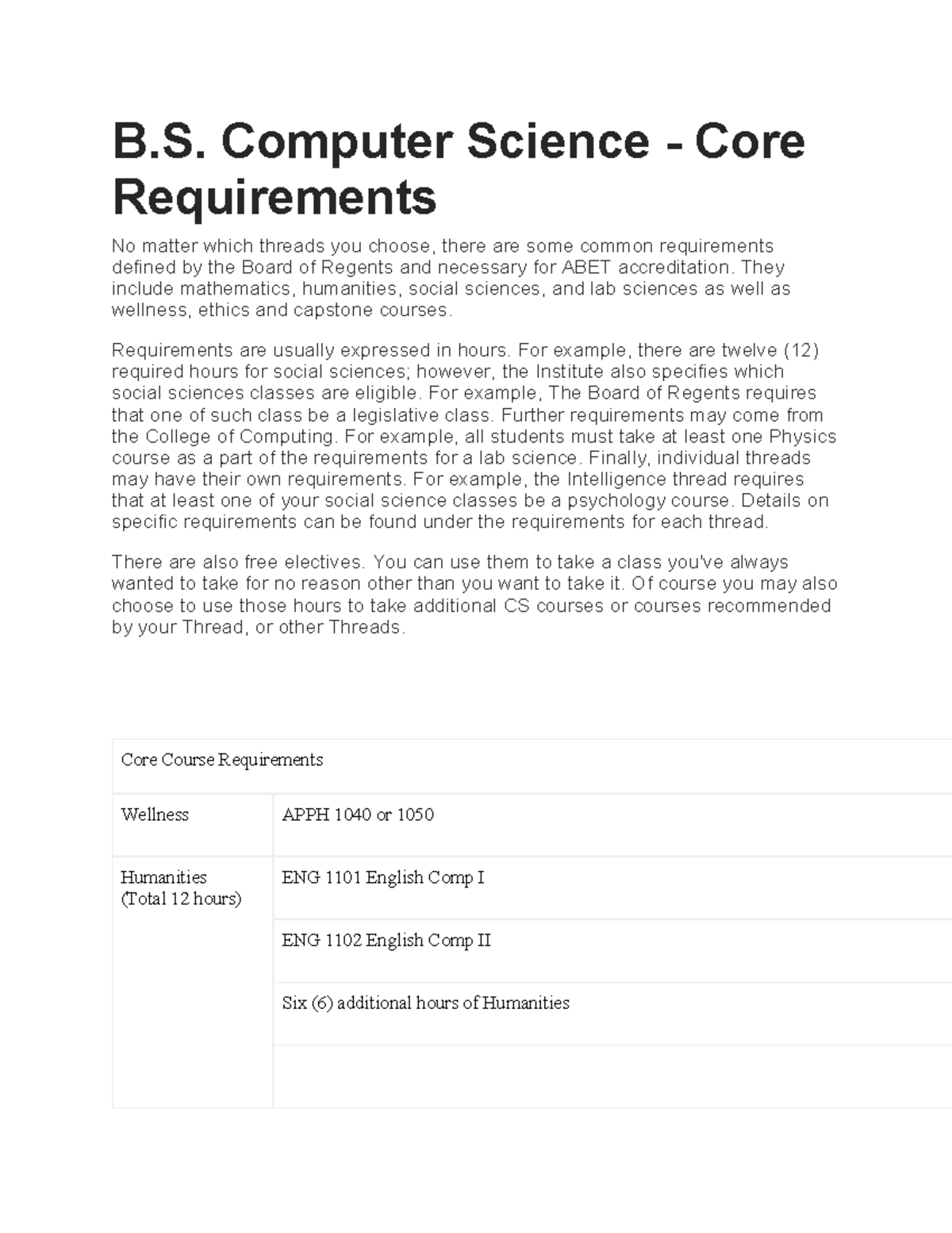 CS Core Reqs Core Requirements B. Computer Science Core