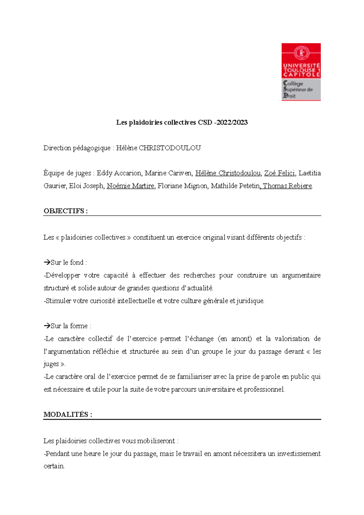 Les plaidoiries collectives CSD copie - Les plaidoiries collectives CSD ...