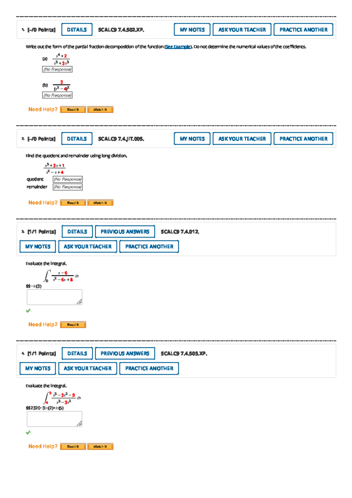 7.4 Integration By Partial Fractions - Math 152, Section 4, Spring 2023 ...