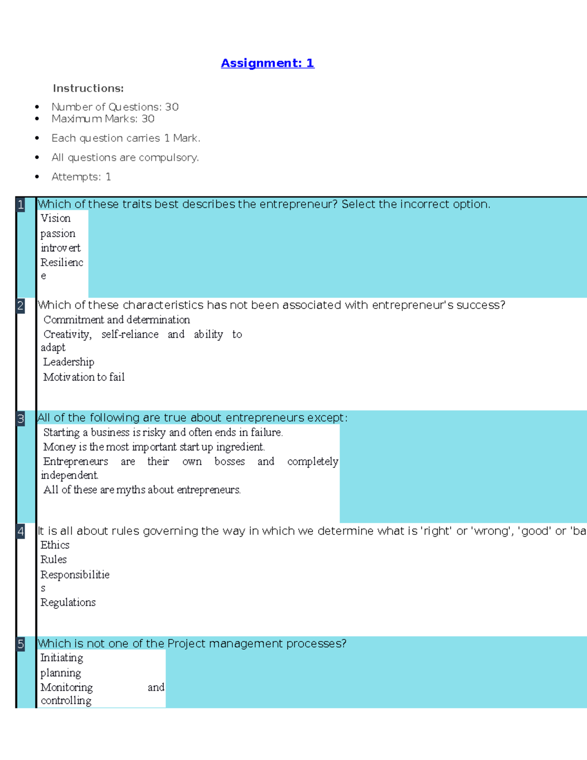 07 Assignment ED - pls share ans - Assignment: 1 Instructions: Number ...