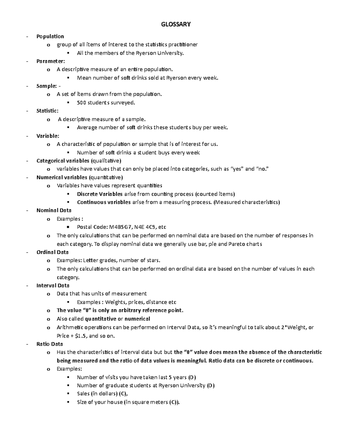 QMS_Definitions_Test#1_Prep - GLOSSARY Population o group of all items ...