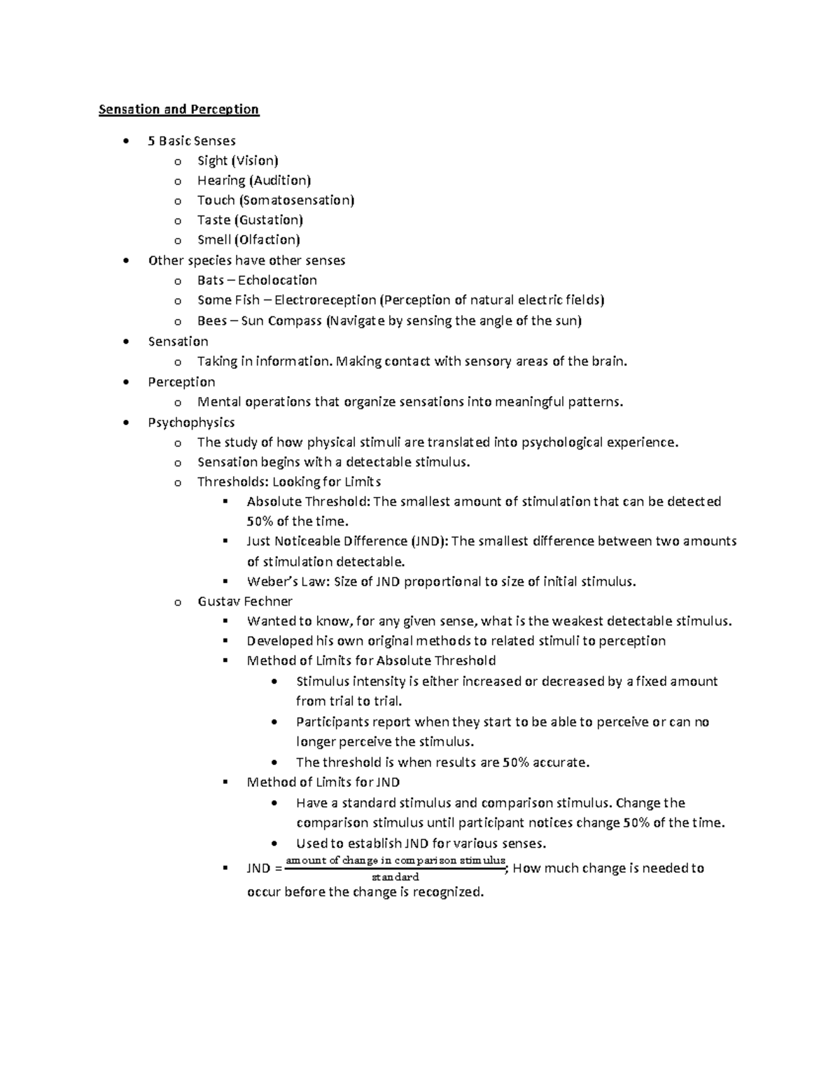 PSYC1010 - Lecture 4 - Sensation and Perception - Sensation and ...