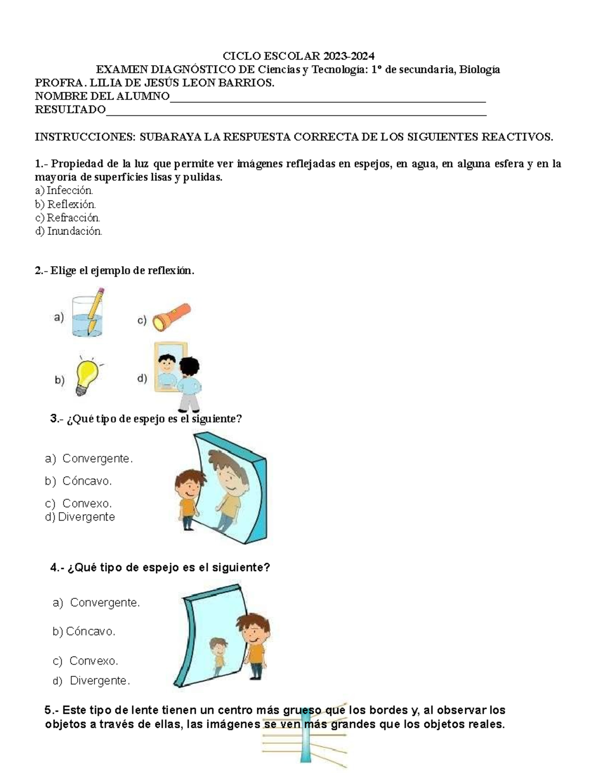 Diagnostico Biologia - Examen Diagnóstico - CICLO ESCOLAR 2023- EXAMEN ...